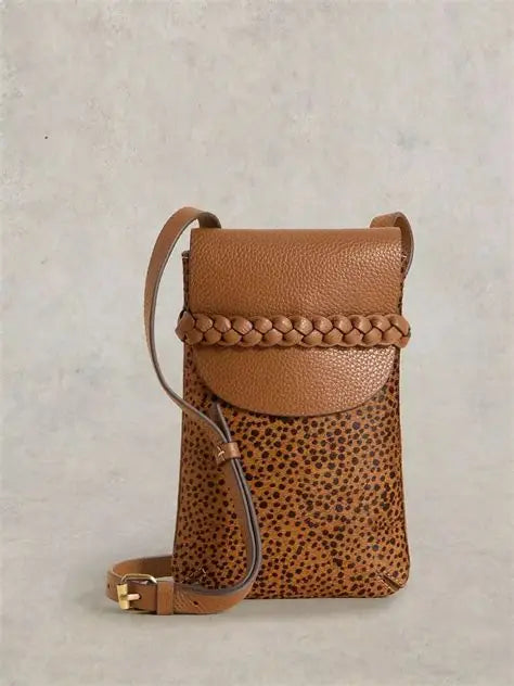 White Stuff Clemmy Leather Phone Bag in Tan