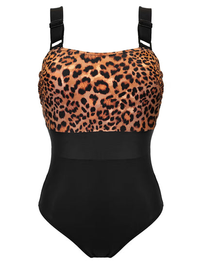 Pour Moi Palm Springs Tummy Control Swimsuit in Black/Leopard