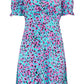Pour Moi Shirred Back Puff Sleeve Mini Beach Dress in Aqua Leopard