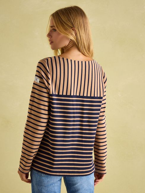 Joules Harbour New Tan/Navy Boat Neck Breton Top