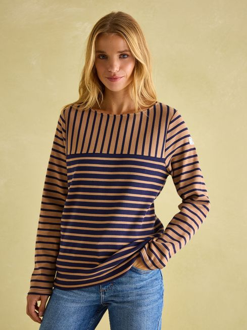 Joules Harbour New Tan/Navy Boat Neck Breton Top