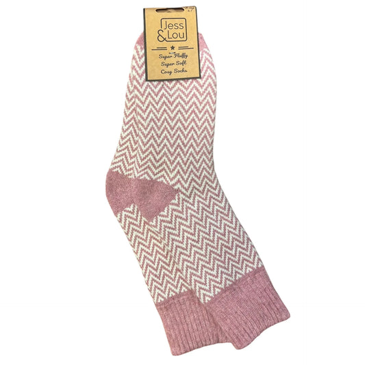 Jess and Lou Pink Herringbone Cosy Socks