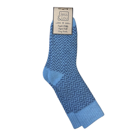 Jess and Lou Blue Herringbone Cosy Socks