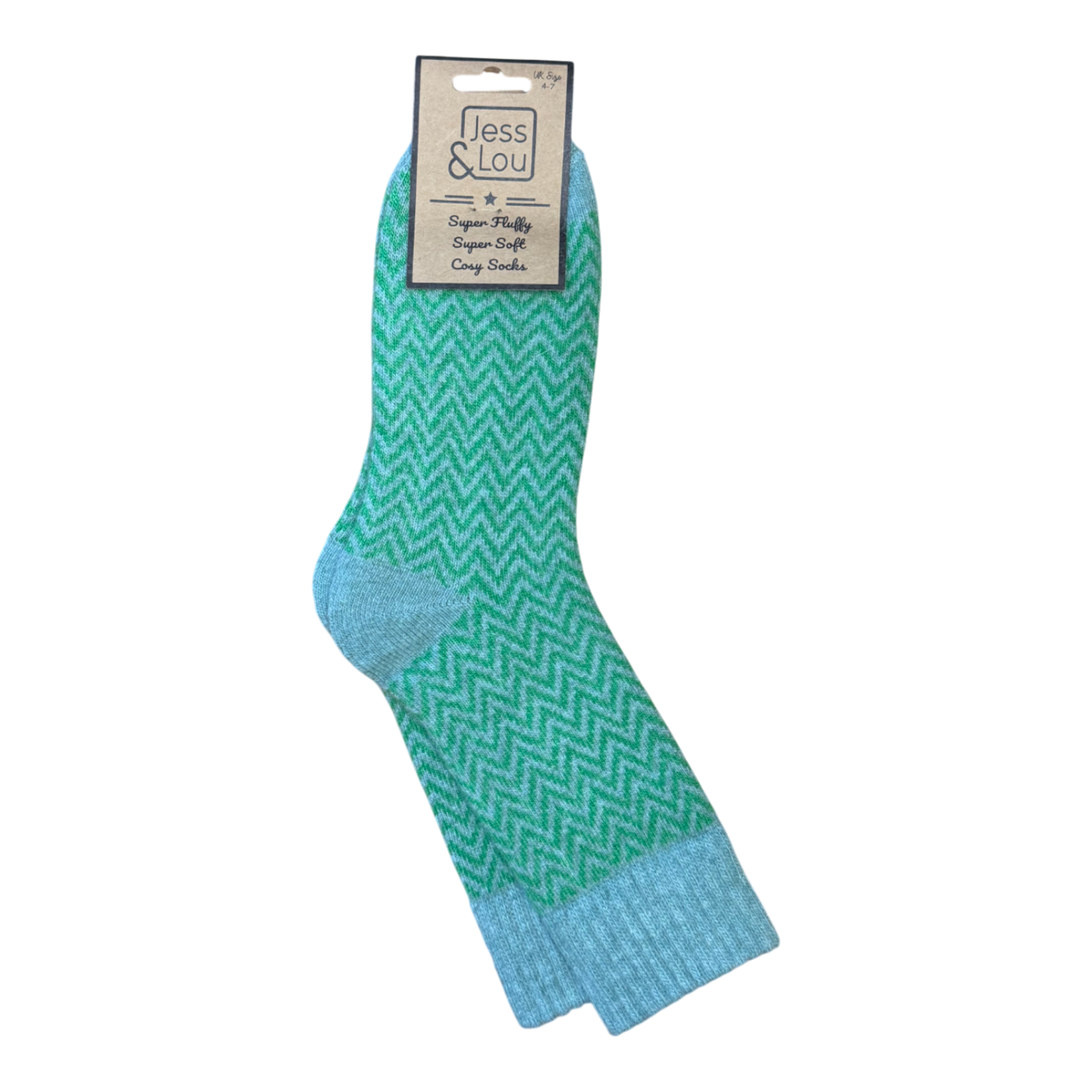 Jess and Lou Green Herringbone Cosy Socks
