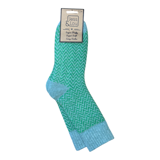 Jess and Lou Green Herringbone Cosy Socks