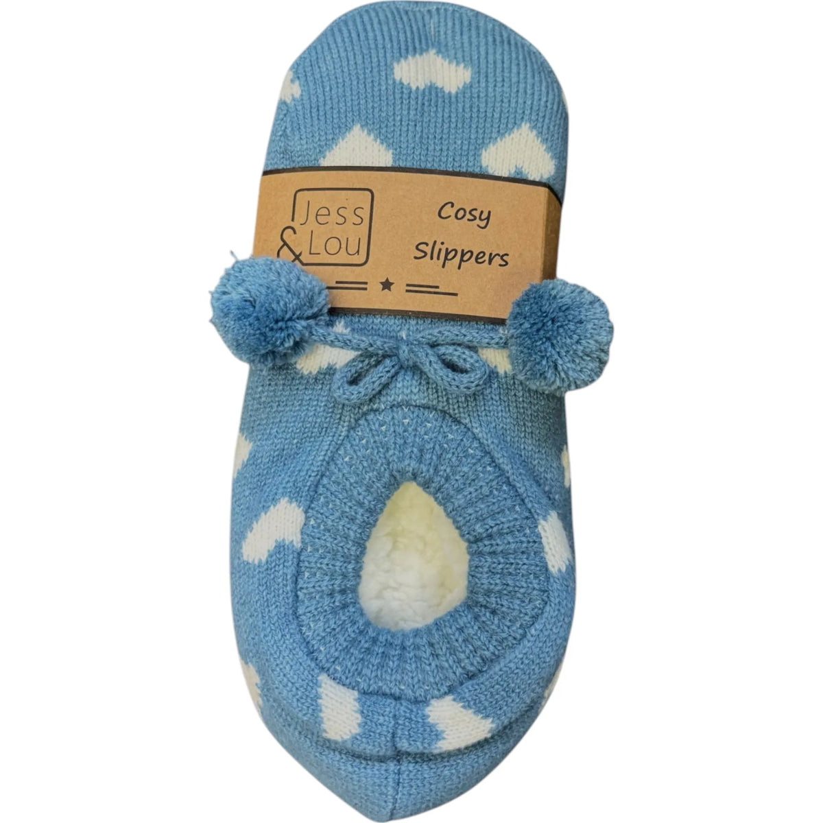 Jess and Lou Cornflower and White Heart Cosy Slippers