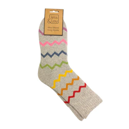 Jess and Lou Grey Zig Zag Cosy Socks
