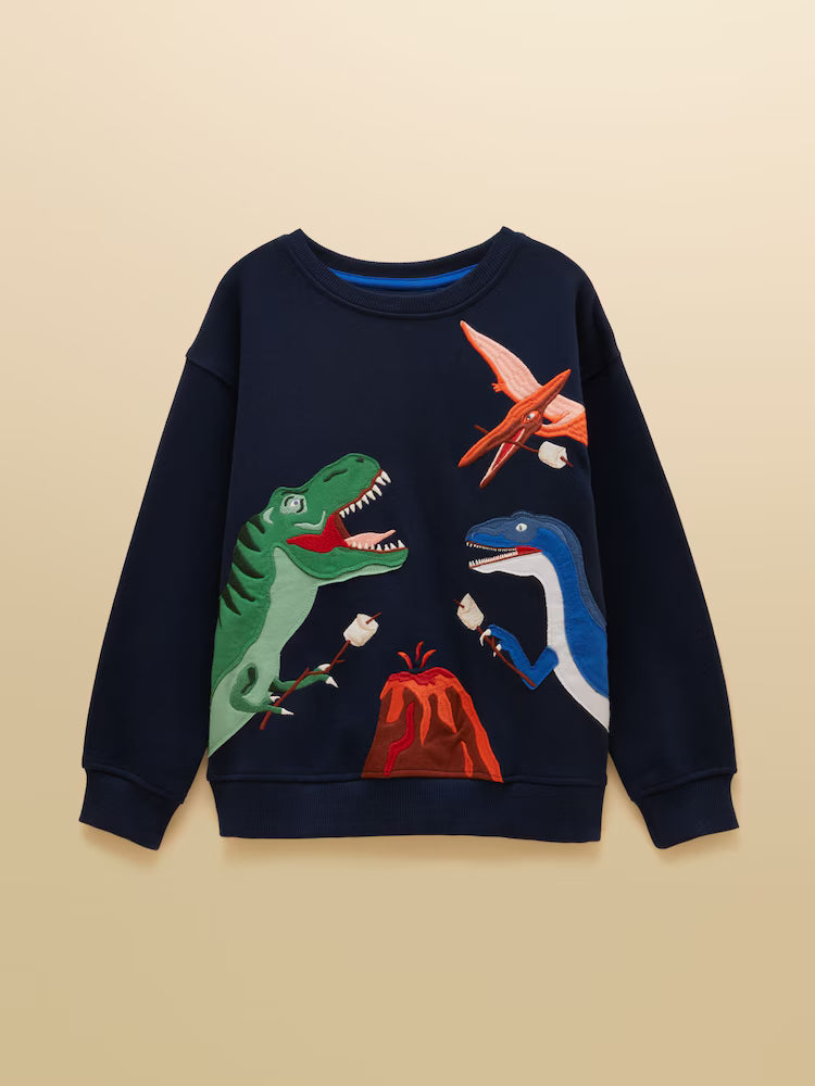 Joules Hudson Boys Navy Dino Applique Sweatshirt