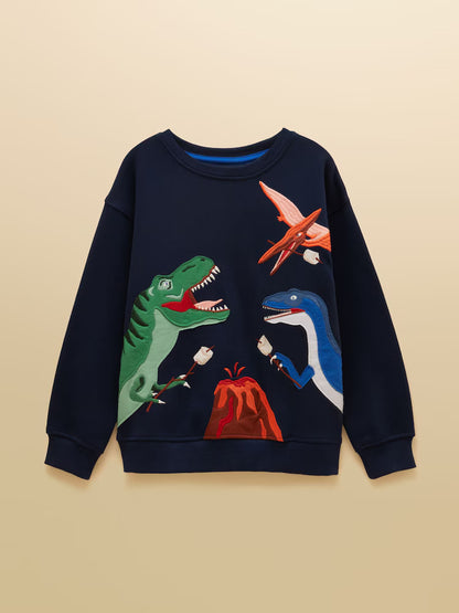 Joules Hudson Boys Navy Dino Applique Sweatshirt