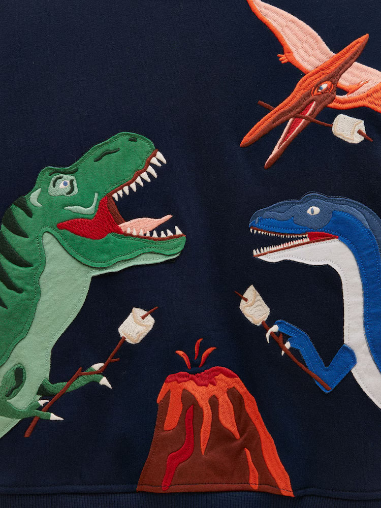 Joules Hudson Boys Navy Dino Applique Sweatshirt