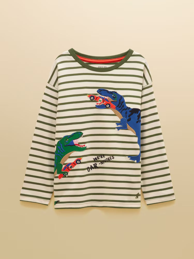 Joules Finlay Green Dino Long Sleeve Applique Tee