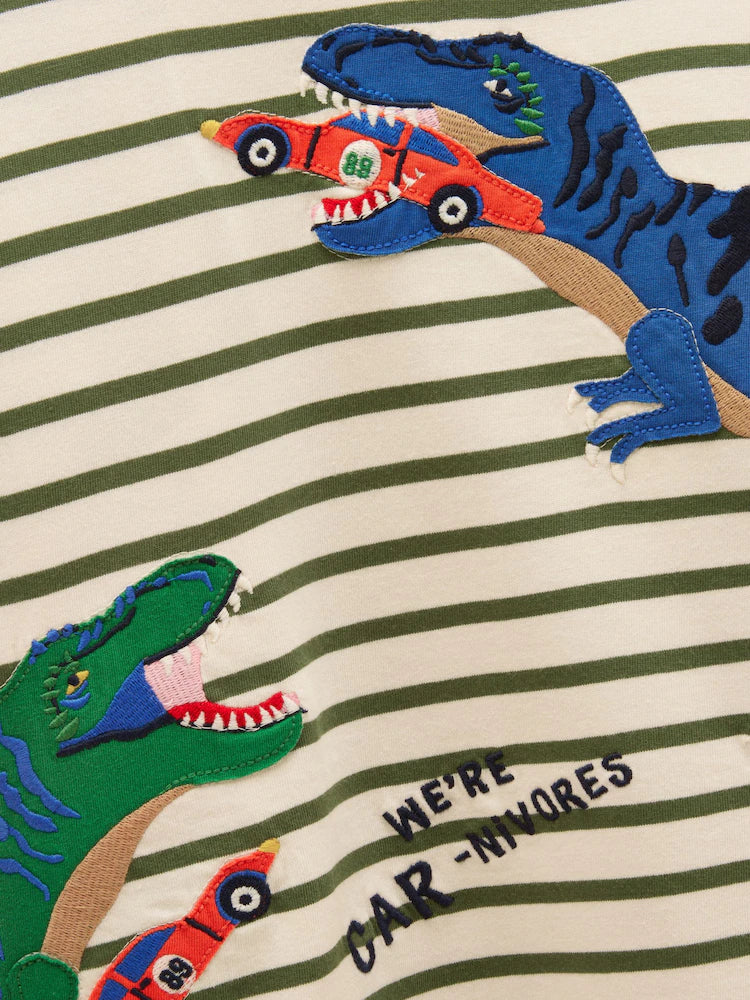 Joules Finlay Green Dino Long Sleeve Applique Tee