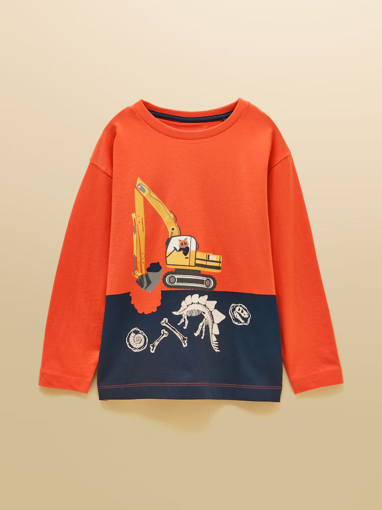 Joules Finlay Boys Orange Glow in The Dark Long Sleeve Tee