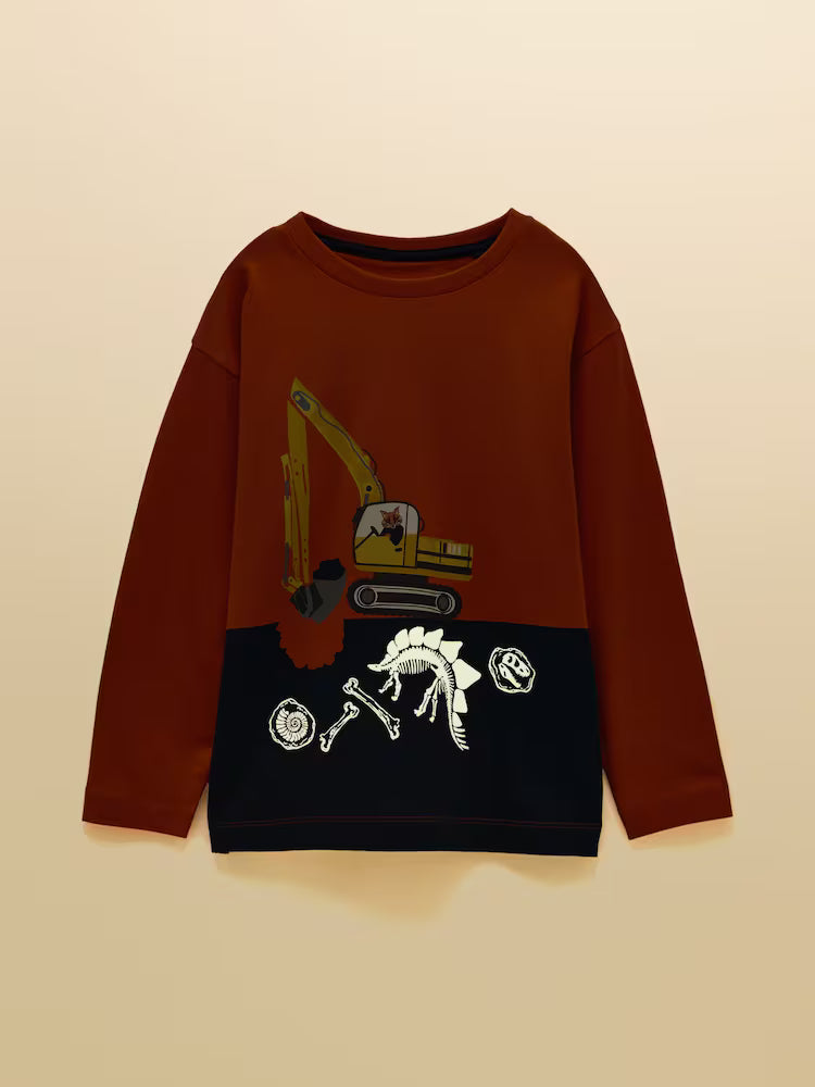 Joules Finlay Boys Orange Glow in The Dark Long Sleeve Tee