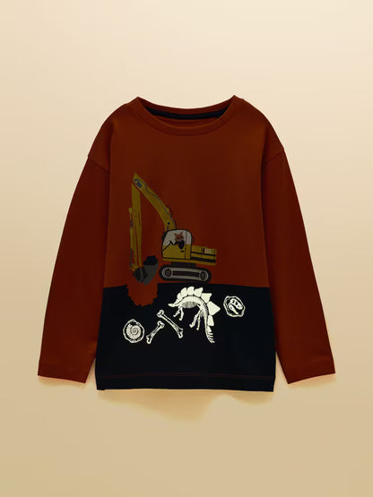 Joules Finlay Boys Orange Glow in The Dark Long Sleeve Tee