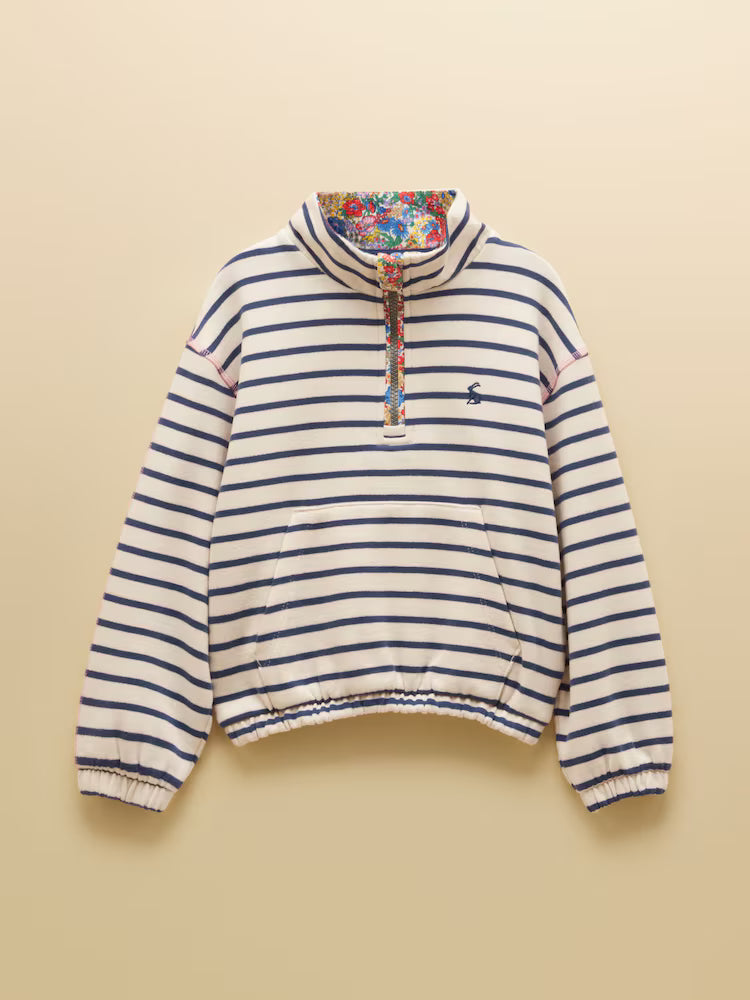 Joules Kennedy Girls Navy and Cream Cropped Jumper