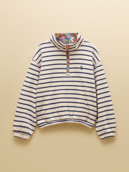 Joules Kennedy Girls Navy and Cream Cropped Jumper