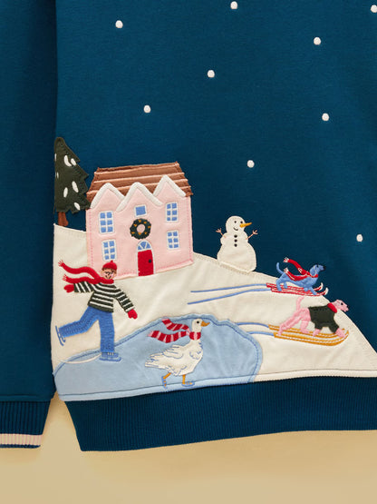 Joules Mackenzie Teal Blue Sweatshirt With Faux Fur Lining