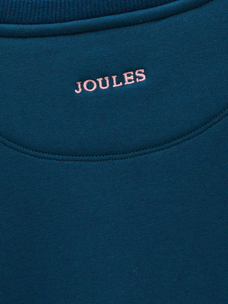 Joules Mackenzie Teal Blue Sweatshirt With Faux Fur Lining