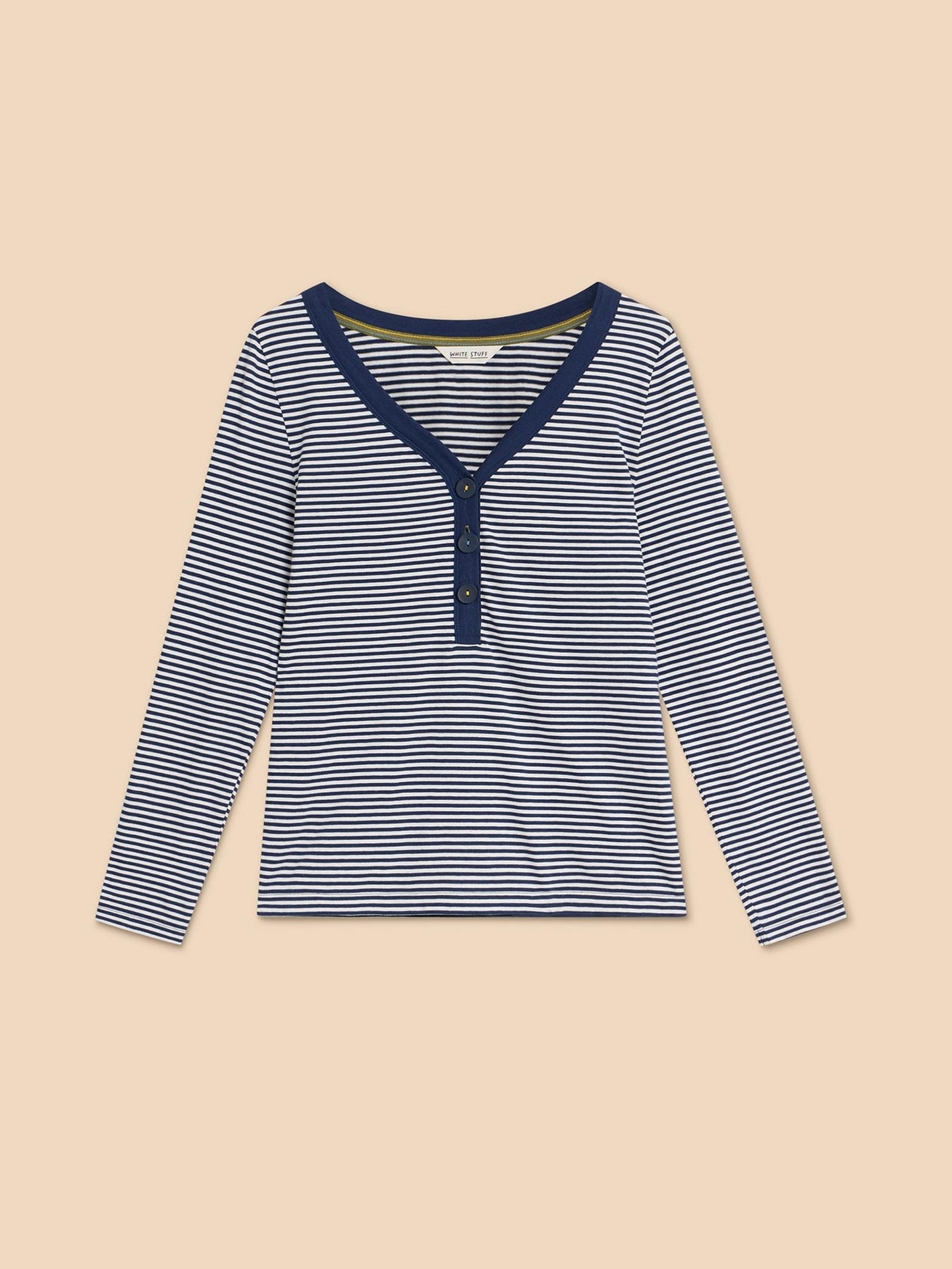White Stuff Flora V Neck Henley Top in Ivory Multi