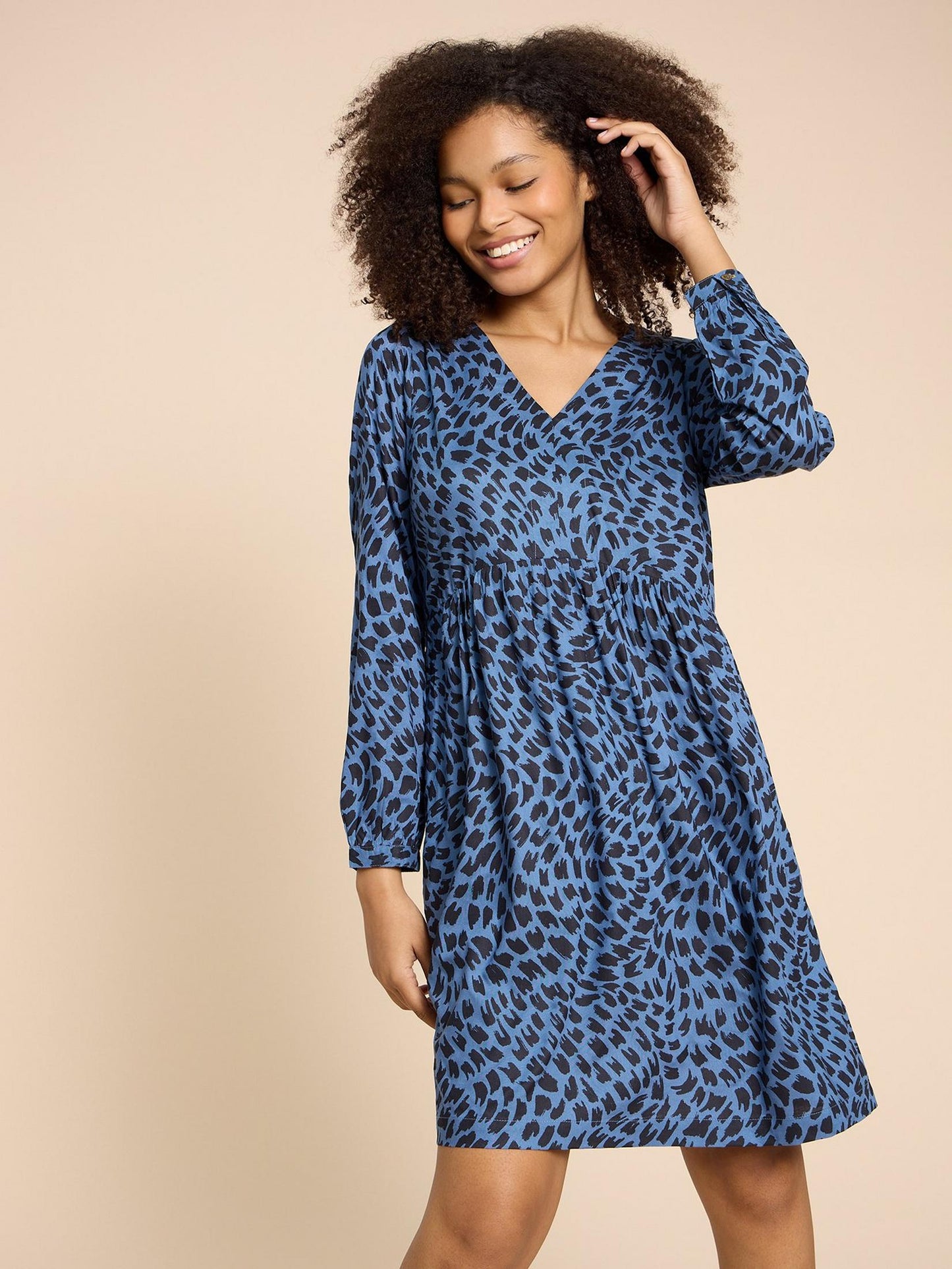 White Stuff Penelope Eco Vero Print Dress in Blue Print