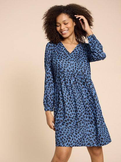 White Stuff Penelope Eco Vero Print Dress in Blue Print