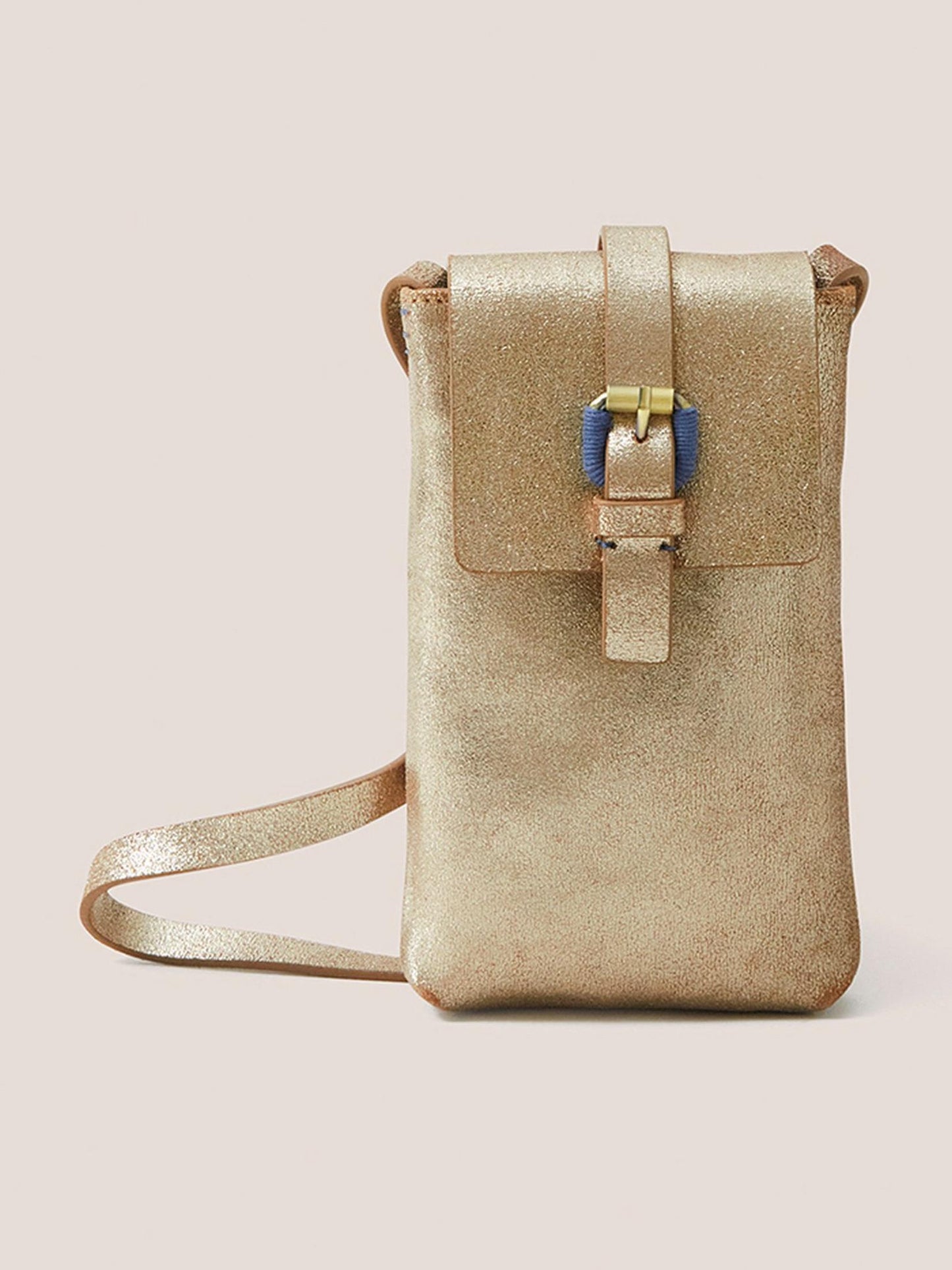 White Stuff Clara Buckle Leather Phone Bag in Gold Metallic