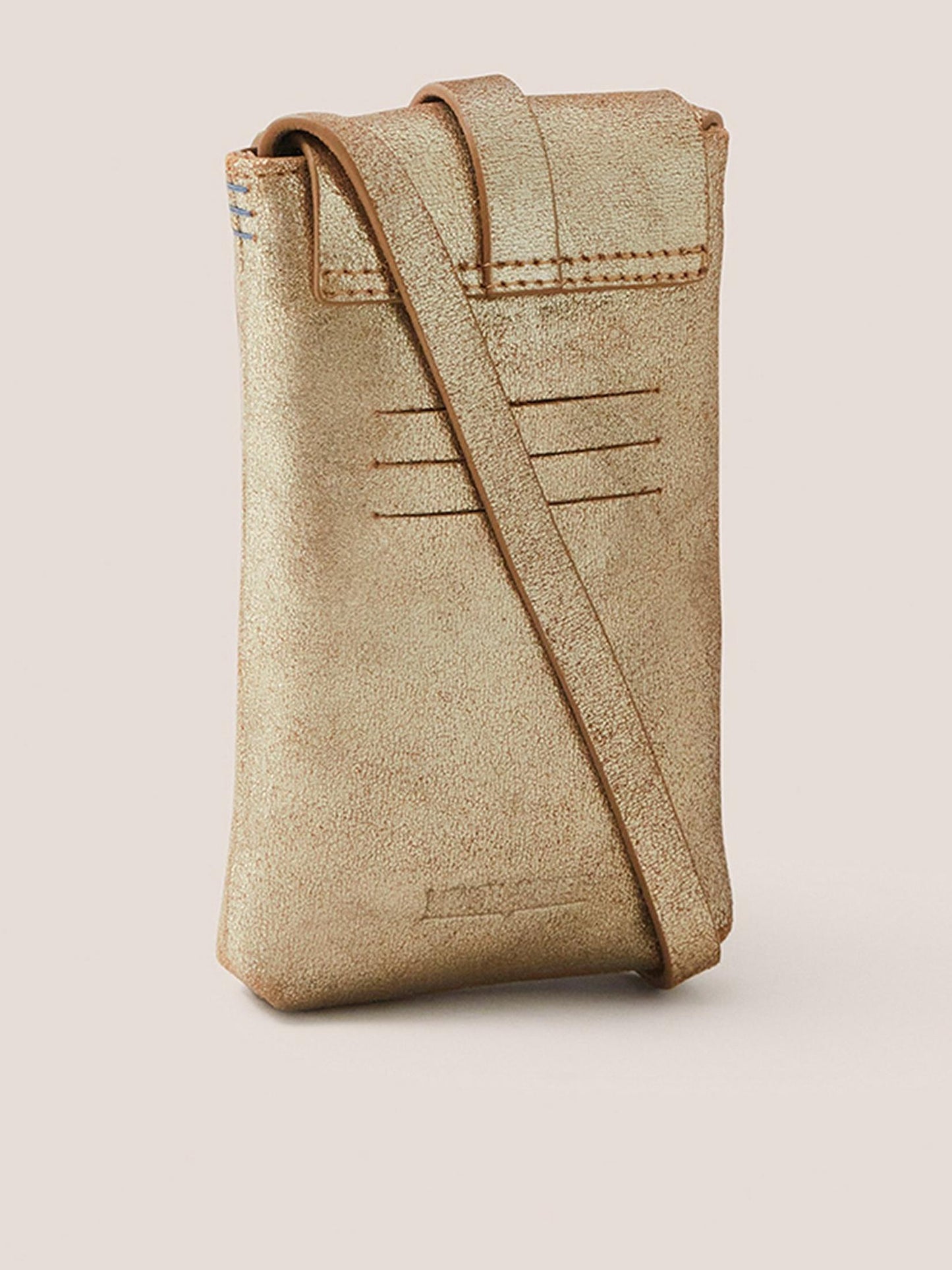 White Stuff Clara Buckle Leather Phone Bag in Gold Metallic