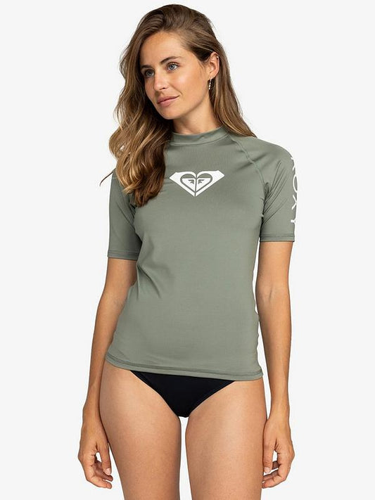 Roxy Whole Hearted Short Sleeve UPF 50 Rash Vest in Khaki