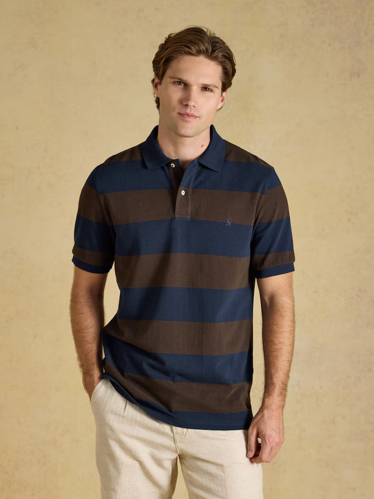 Joules Woody Polo Shirt in Brown & Navy
