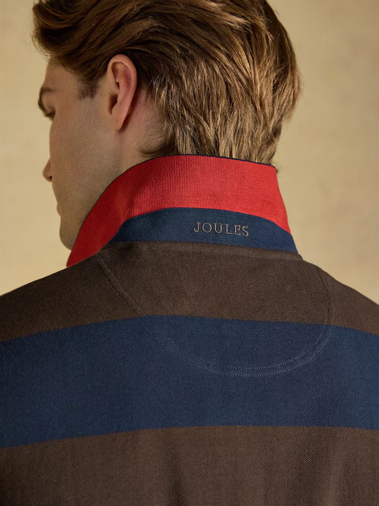 Joules Woody Polo Shirt in Brown & Navy