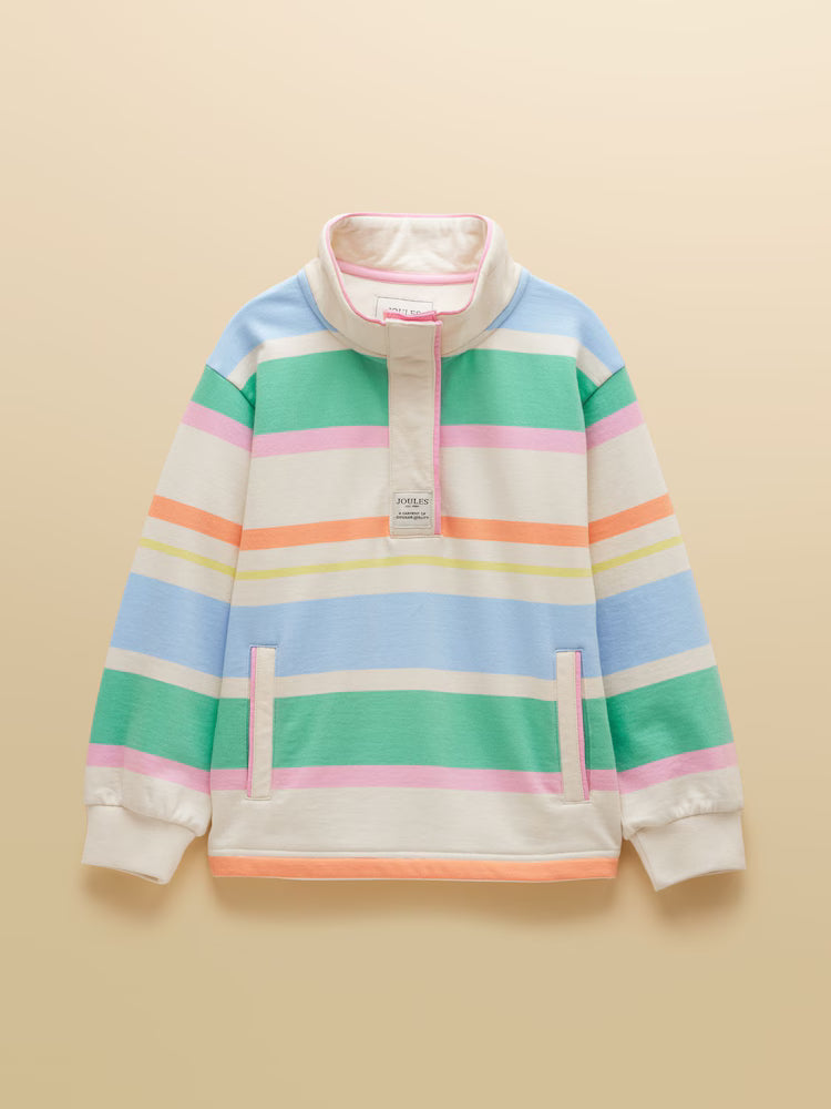 Joules Burnham White and Multi Stripe Funnel Sweatshirt