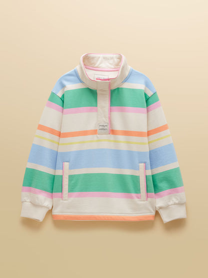 Joules Burnham White and Multi Stripe Funnel Sweatshirt