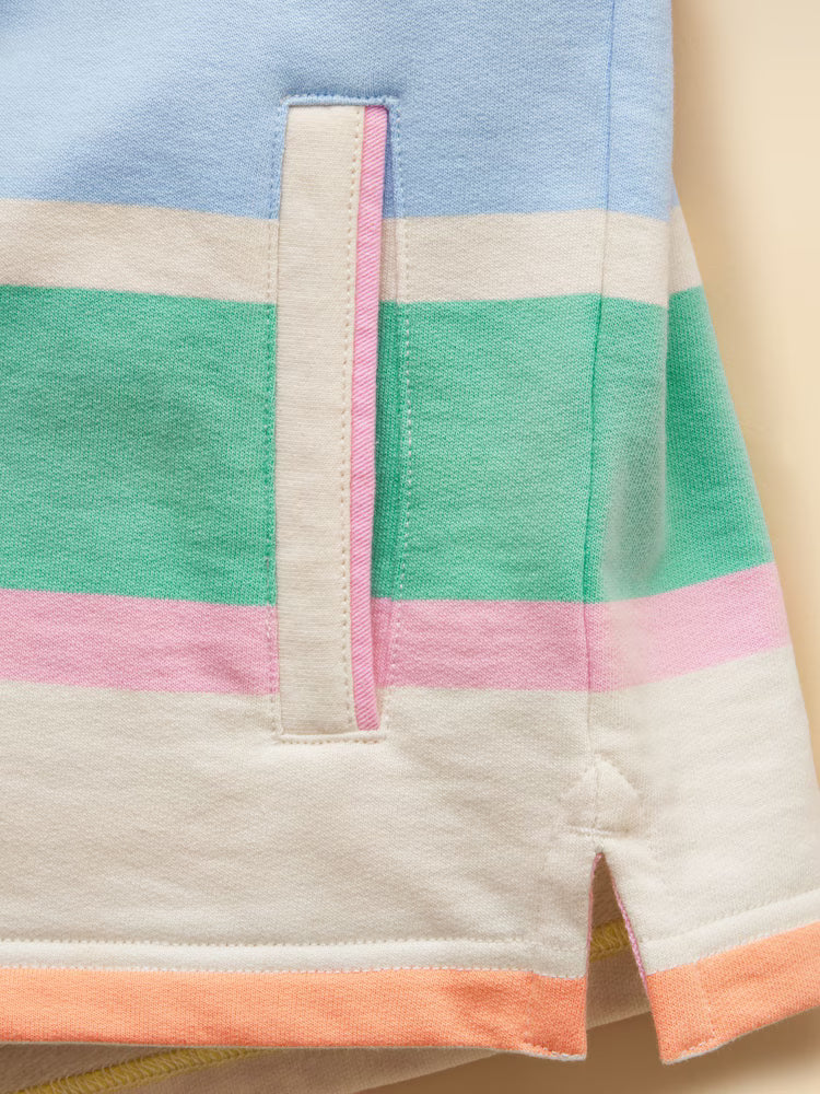 Joules Burnham White and Multi Stripe Funnel Sweatshirt