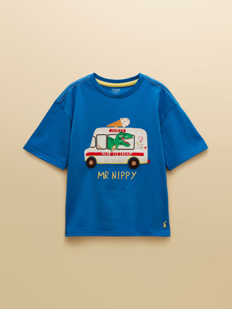 Joules Boys' Archie Blue Applique Graphic T-Shirt