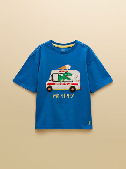 Joules Boys' Archie Blue Applique Graphic T-Shirt