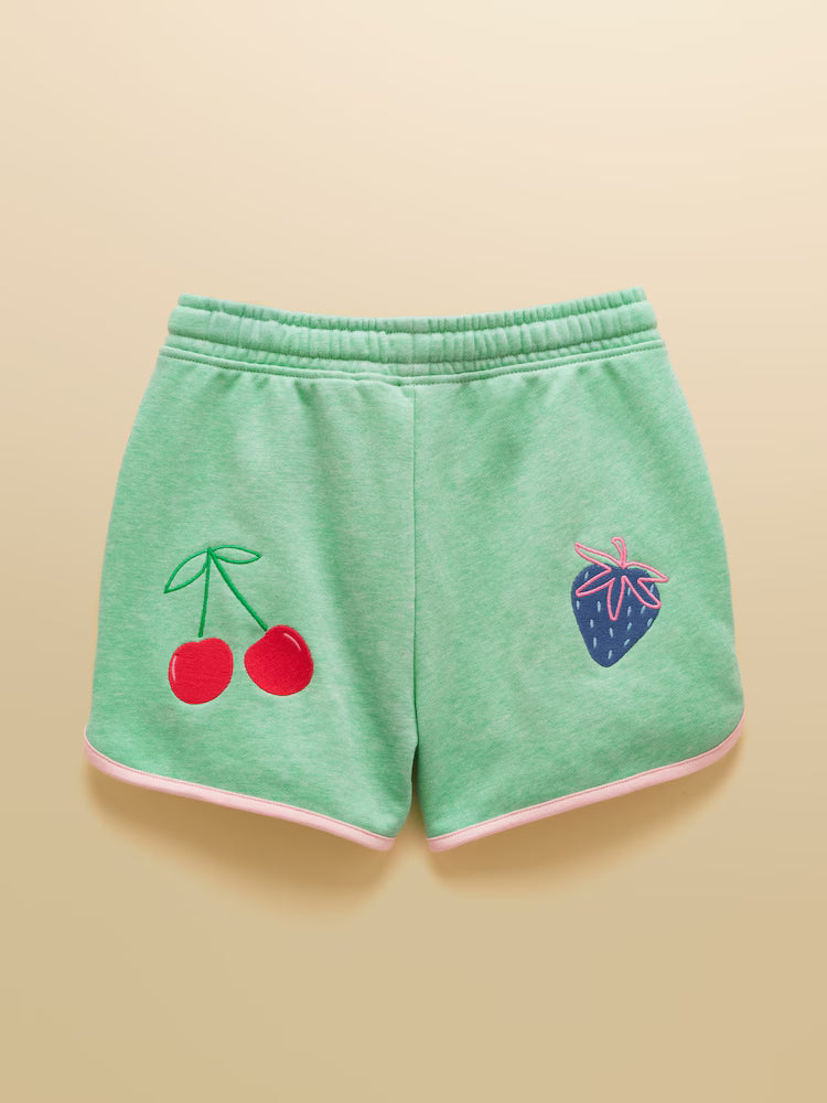 Joules Girls' Summerdays Green Loopback Embroidered Sweat Shorts