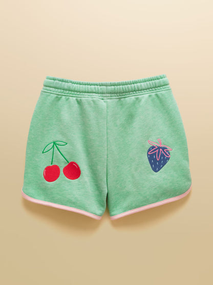 Joules Girls' Summerdays Green Loopback Embroidered Sweat Shorts