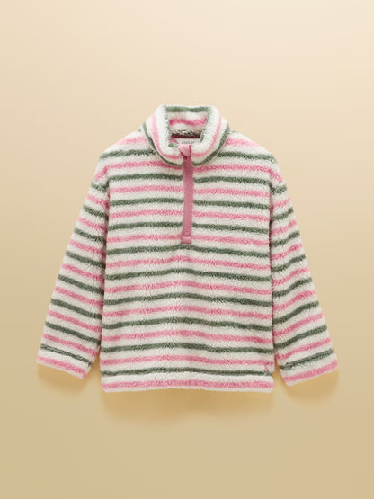 Joules Woozle Girls Pink and Khaki Stripe Quarter Zip Fleece
