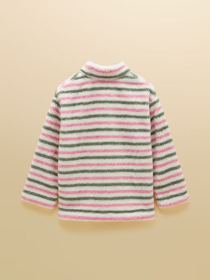 Joules Woozle Girls Pink and Khaki Stripe Quarter Zip Fleece