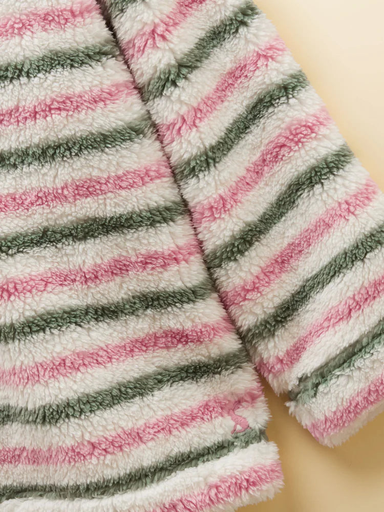 Joules Woozle Girls Pink and Khaki Stripe Quarter Zip Fleece