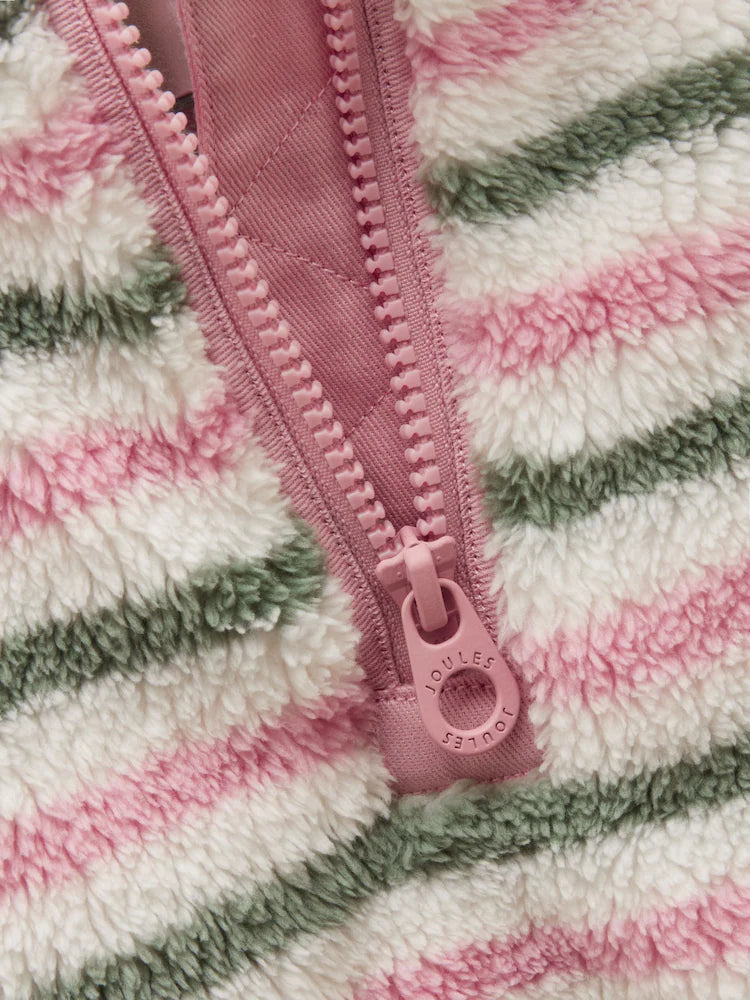 Joules Woozle Girls Pink and Khaki Stripe Quarter Zip Fleece