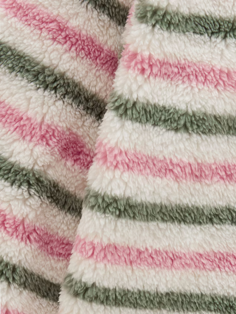 Joules Woozle Girls Pink and Khaki Stripe Quarter Zip Fleece