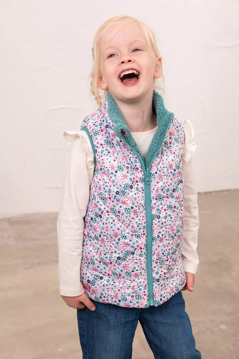 Lighthouse Amber Reversible Gilet in Teal Floral