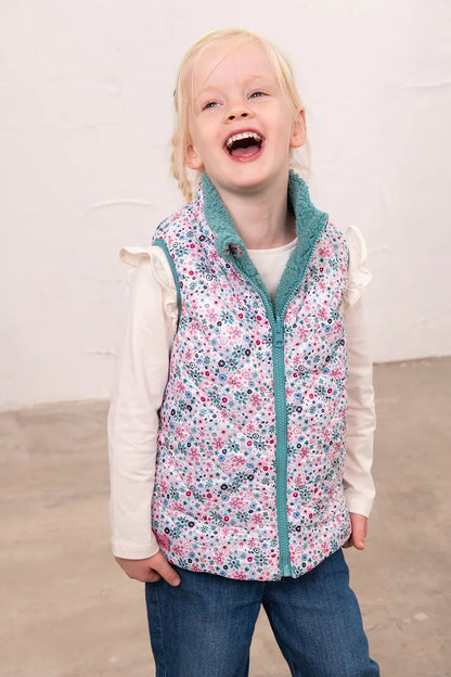Lighthouse Amber Reversible Gilet in Teal Floral