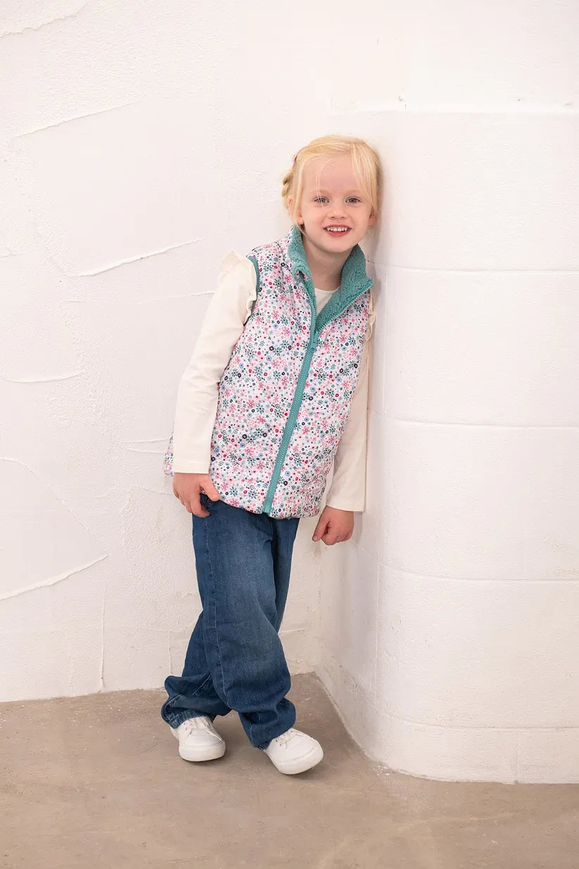 Lighthouse Amber Reversible Gilet in Teal Floral