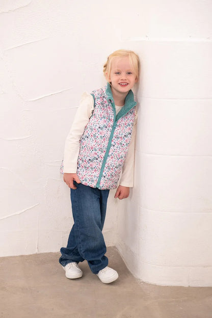 Lighthouse Amber Reversible Gilet in Teal Floral