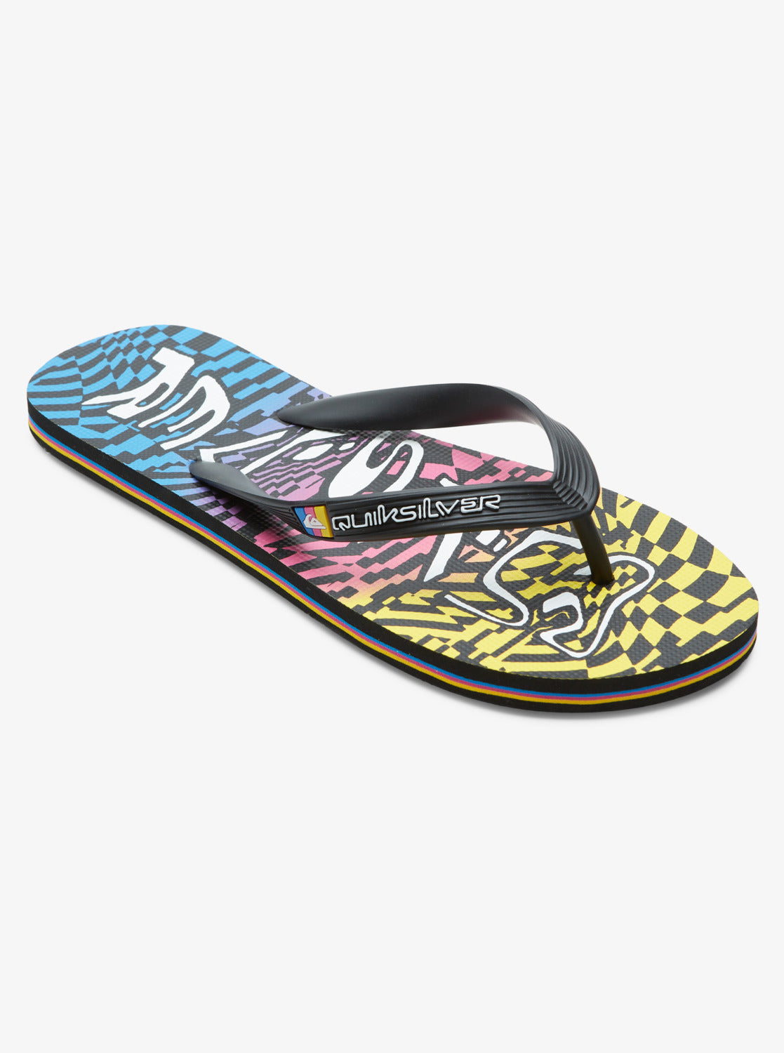 Quiksilver Molokai Wordblock Flip Flops in Black/Blue/Pink