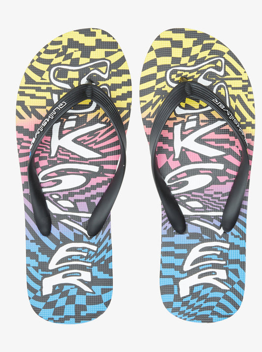 Quiksilver Molokai Wordblock Flip Flops in Black/Blue/Pink