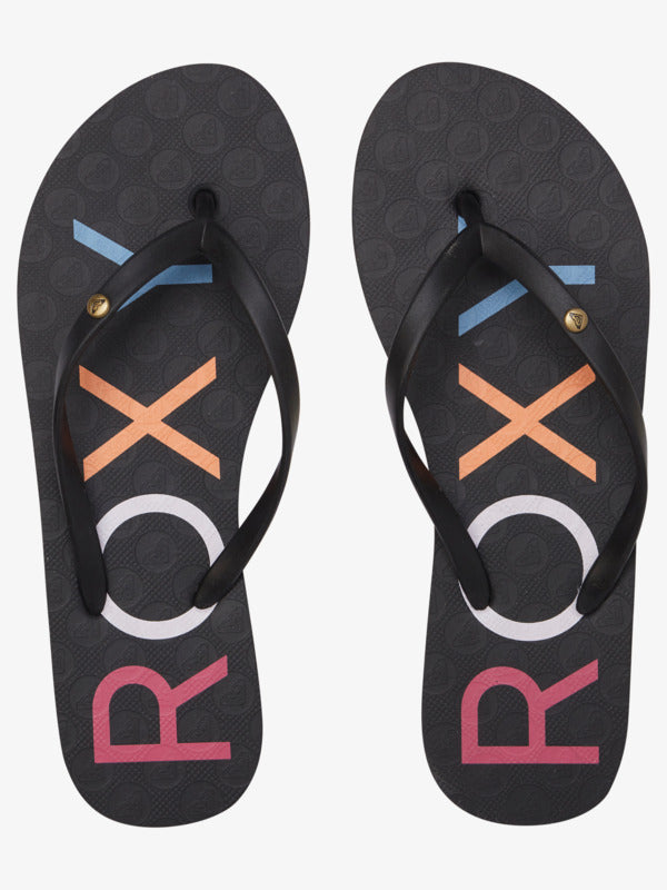 Roxy Sandy Flip Flops in Black Multi
